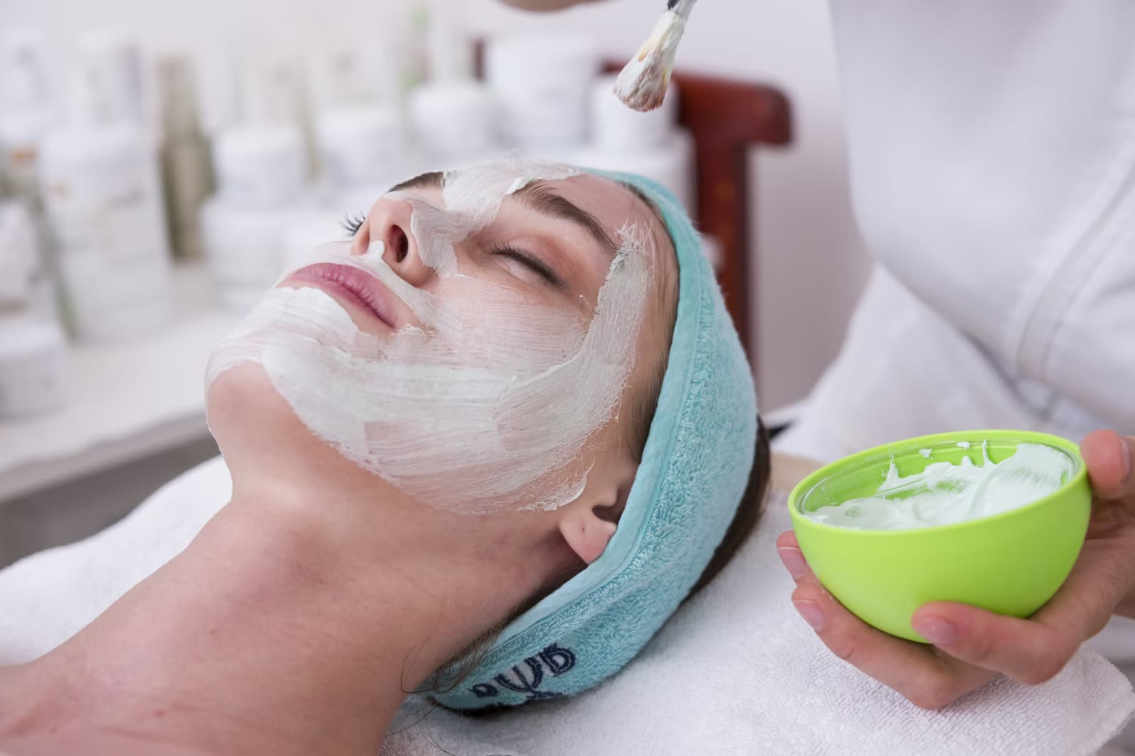 Deep cleanse facial treatment being applied to clear congested skin in Cheltenham, close up